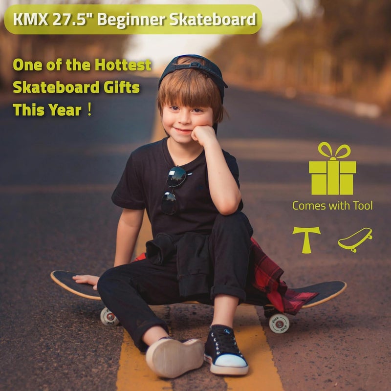KMX Complete Skateboard for Beginners, 7-Layer Canadian Maple Double Kick Concave Deck| Aluminum Alloy Trucks | Pro Skateboard for Boys, Girls, Kids, Teens, Adults - Image 4